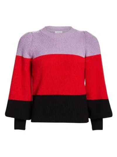 Shop A.l.c Sammy Colorblock Puff-sleeve Sweater In Wisteria Red Black