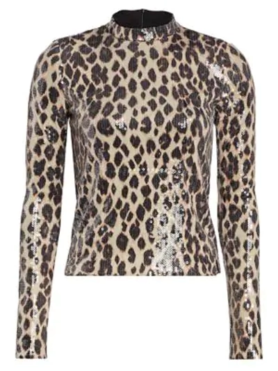 Shop A.l.c Marshall Sequin Leopard Print Mockneck Top In Brown Multi