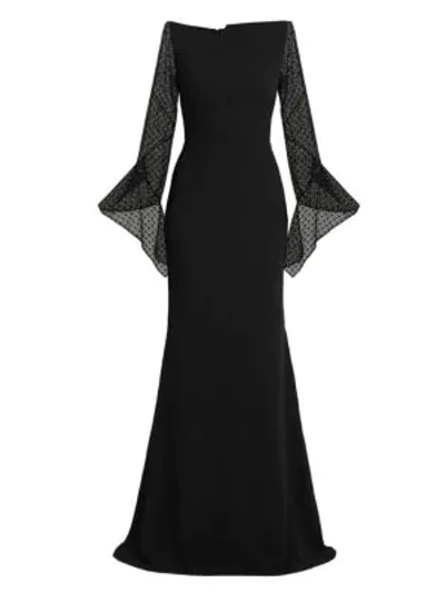 Shop Roland Mouret Hafran Sheer-sleeve Gown Trumpet Gown In Black