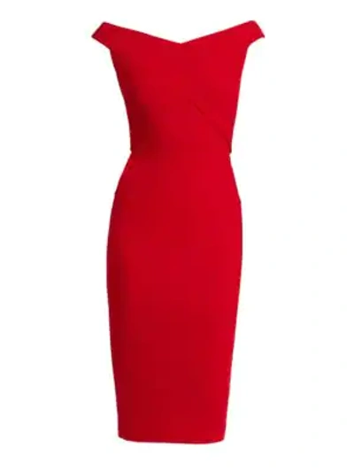 Shop Roland Mouret Amarula Off-the-shoulder Wool Sheath Dress In Crimson
