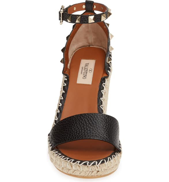 Valentino Rockstud Double Espadrille Wedge Sandals In Black | ModeSens
