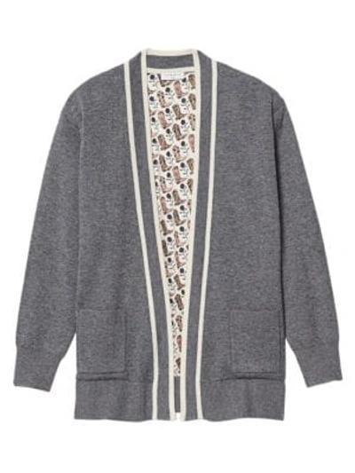 Shop Sandro Alize Striped-trim Cardigan In Grey