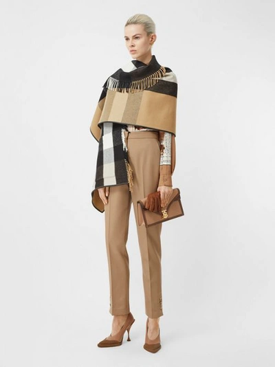 Shop Burberry Check Wool Cashmere Jacquard Cape In Archive Beige