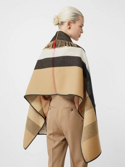 Shop Burberry Check Wool Cashmere Jacquard Cape In Archive Beige