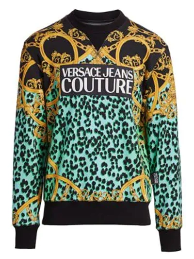 Shop Versace Jeans Couture Leopard Baroque-print Pullover In Mint