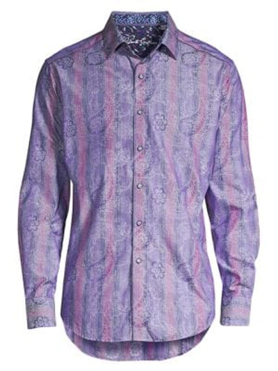 Shop Robert Graham Men's Striped Floral Paisley Sport Shirt In Purple Multi