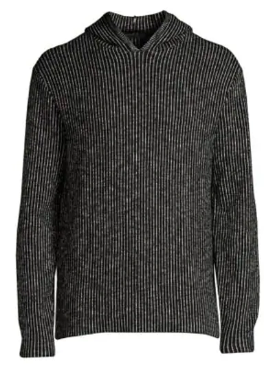 Shop John Varvatos Striped Knit Hoodie In Black White