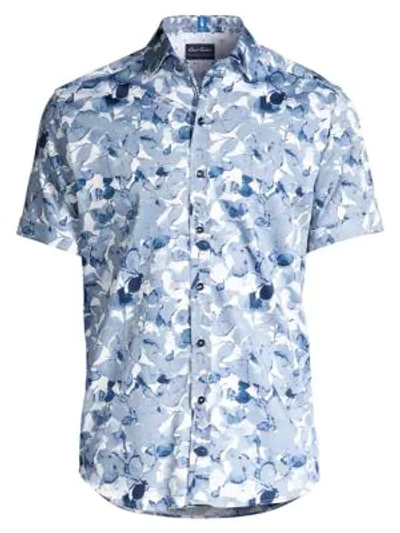 Shop Robert Graham Teasdale Floral Leaf Short-sleeve Shirt In Blue