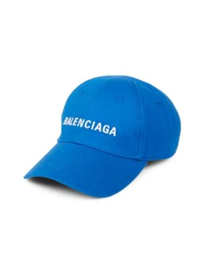 Shop Balenciaga Logo Baseball Cap In Sapphire White