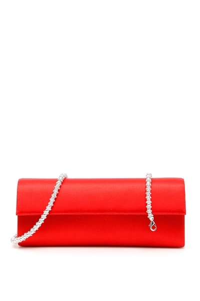 Shop Rodo Medium Satin Clutch With Crystal Chain In Red