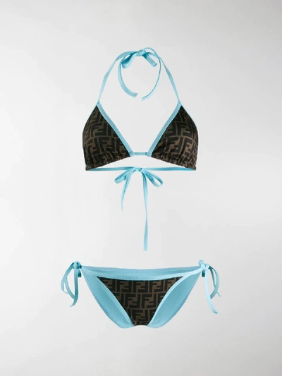 Shop Fendi Reversible Ff Print Triangle Bikini In Brown