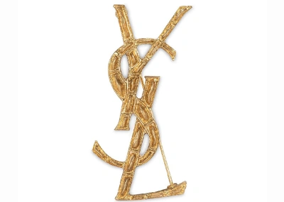 Pre-owned Saint Laurent  Opyum Ysl Crocodile Brooch Gold Brass