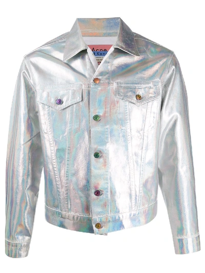 Shop Acne Studios 1998 Holographic Foil Denim Jacket In Silver