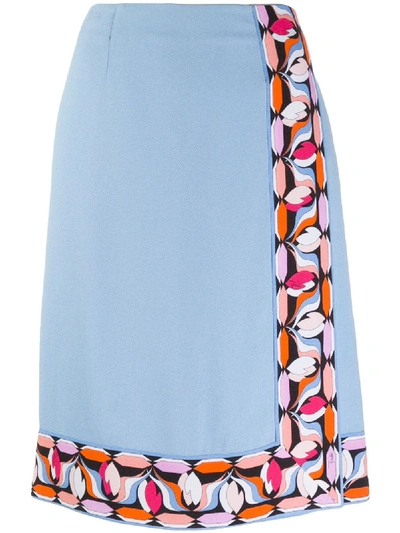 Shop Emilio Pucci Printed Trim Wrap Skirt In Blue