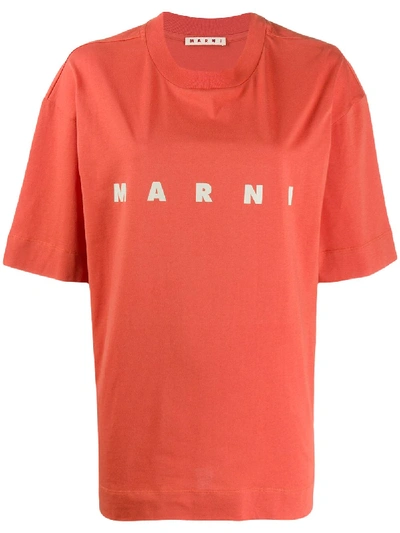 Shop Marni Print Jersey T-shirt In Orange