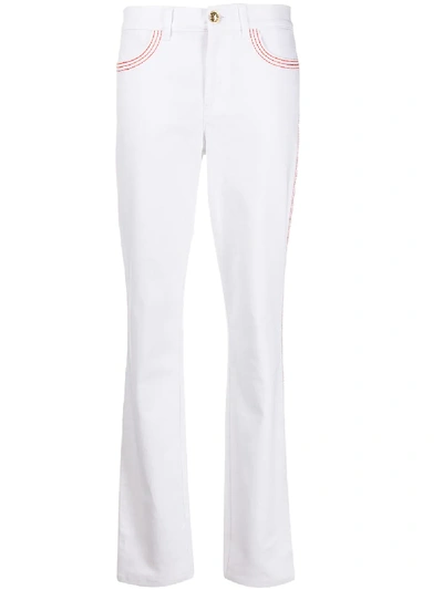 Shop Escada Stitching Detail Straight-leg Trousers In White