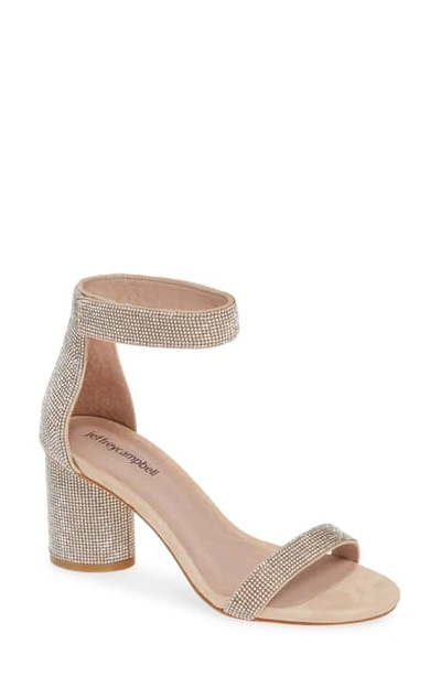 Shop Jeffrey Campbell Laura Crystal Embellished Ankle Strap Sandal In Nude Suede Champagne
