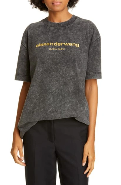 Shop Alexander Wang Acid Wash Short Sleeve Logo Tee In Acid Black