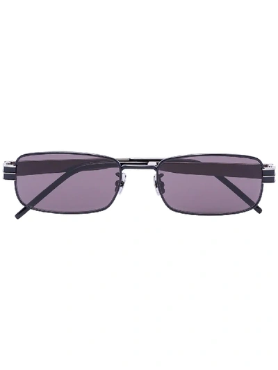 Shop Saint Laurent Black Slim Rectangle Sunglasses In Metallic