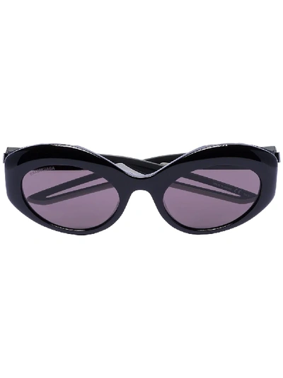 Shop Balenciaga Tinted Oval Frame Sunglasses In Black