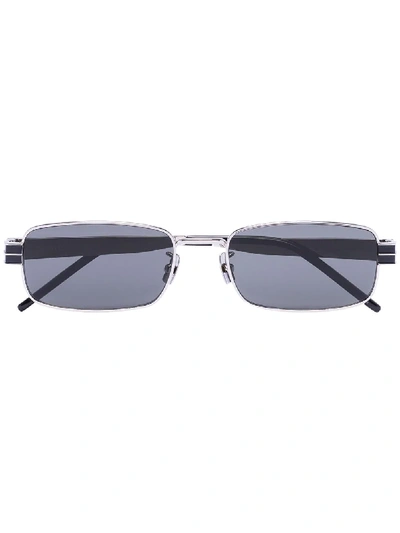 Shop Saint Laurent Slim Rectangle Sunglasses In 金属色