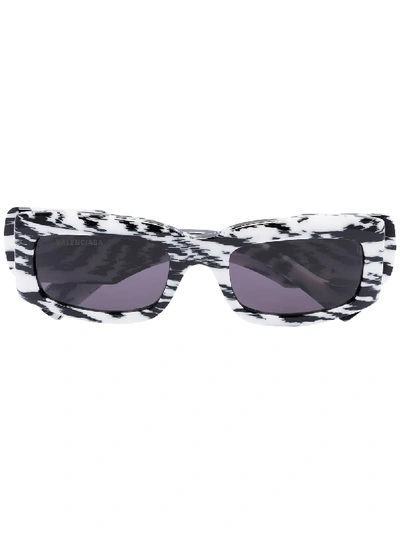 Shop Balenciaga Rectangular Zebra Print Sunglasses In White