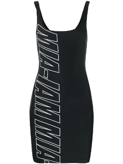 Shop Mia-iam Printed Logo Short Dress In Black