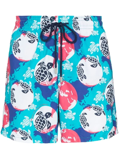 Shop Vilebrequin Moorea Turtle Print Swimming Shorts In Blue