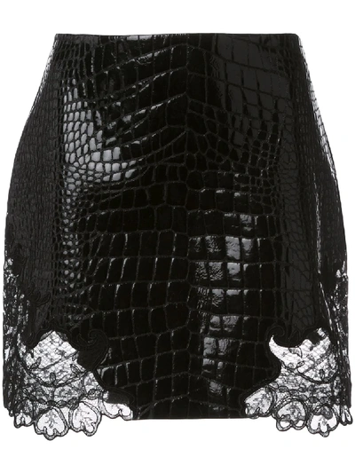 Shop Versace Crocodile-effect Mini Skirt In Black