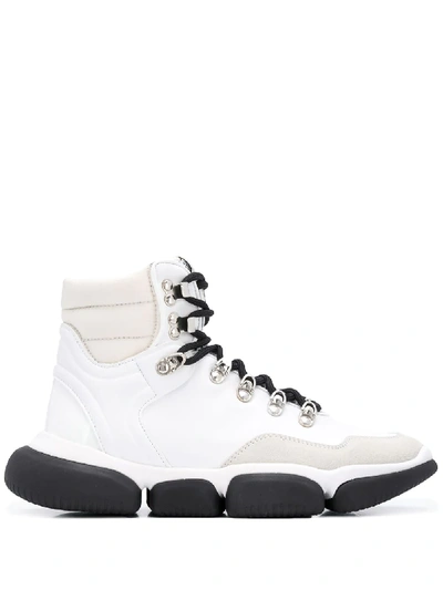 Shop Moncler Leather Sneaker Boots In White