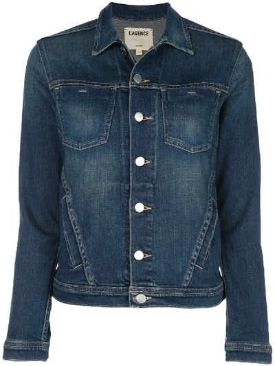 Shop L Agence Celine Slim-fit Denim Jacket In Blue