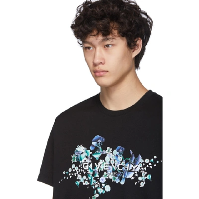 Shop Givenchy Black Logo Flowers T-shirt In 001 Black