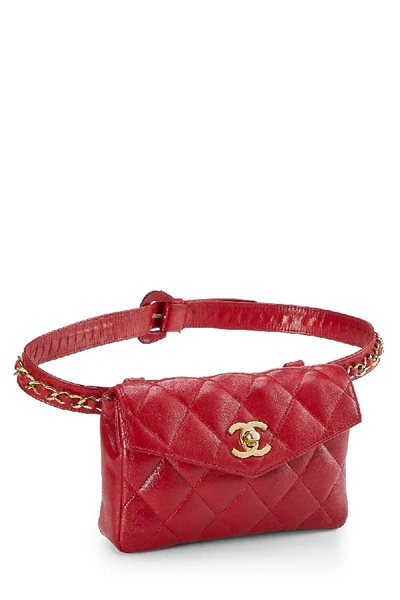 Pre-owned Chanel Red Quilted Lambskin Belt Bag