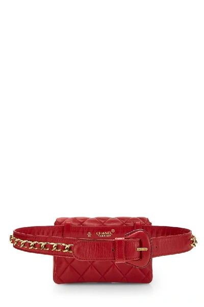 Pre-owned Chanel Red Quilted Lambskin Belt Bag