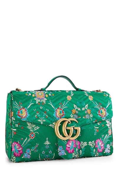 Pre-owned Gucci Green Satin Floral Marmont Shoulder Bag