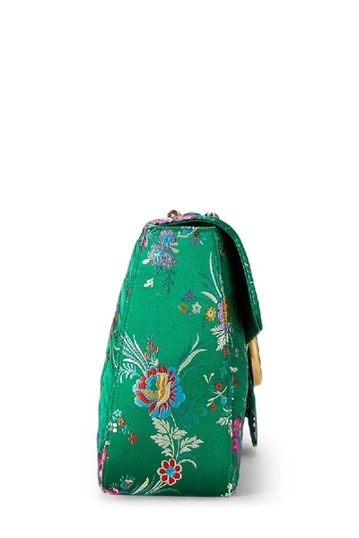 Pre-owned Gucci Green Satin Floral Marmont Shoulder Bag