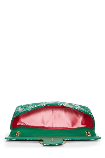 Pre-owned Gucci Green Satin Floral Marmont Shoulder Bag