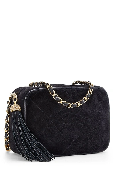 Pre-owned Chanel Black Quilted Suede Diamond 'cc' Camera Bag Small