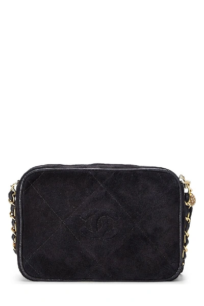 Pre-owned Chanel Black Quilted Suede Diamond 'cc' Camera Bag Small