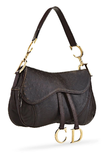 Pre-owned Dior Brown Ostrich Double Saddle Bag