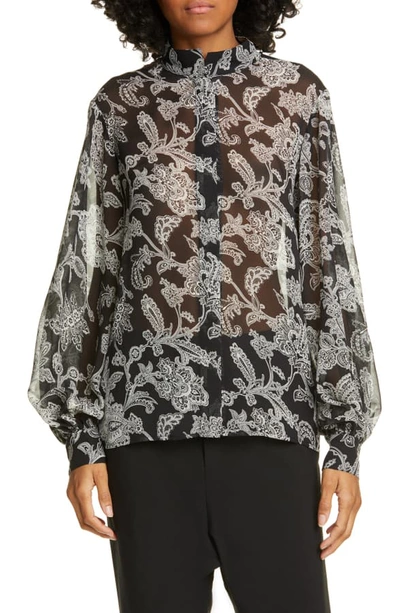 Shop Nili Lotan Evelyn Leopard Print Silk Blouse In Black Paisley