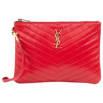 Pre-owned Saint Laurent Red Leather Clutch Bag