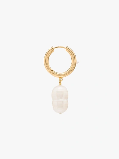 Shop Anni Lu 18k Gold-plated Pearl Drop Hoop Earrings In White