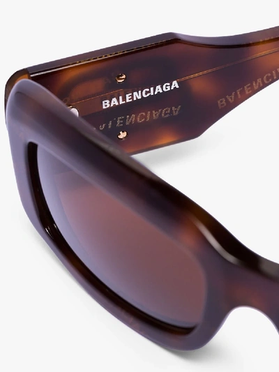 Shop Balenciaga Brown Rectangular Logo Print Sunglasses