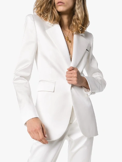 Shop Saint Laurent Contrast Trim Single-breasted Blazer In White