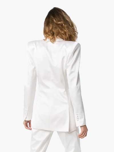 Shop Saint Laurent Contrast Trim Single-breasted Blazer In White