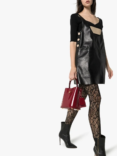 Shop Skiim Taro Contrast Strap Leather Dress In Black