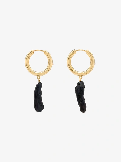 Shop Anni Lu 18k Gold-plated Cubic Zirconia Drop Hoop Earrings In Black