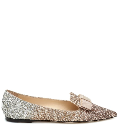 Shop Jimmy Choo Gala Glitter Ballet Flats In Gold