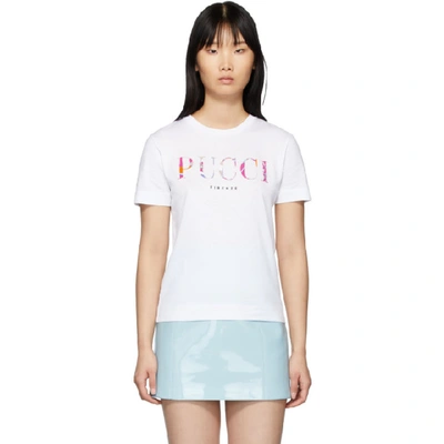 Shop Emilio Pucci White Printed Logo T-shirt In 100 White
